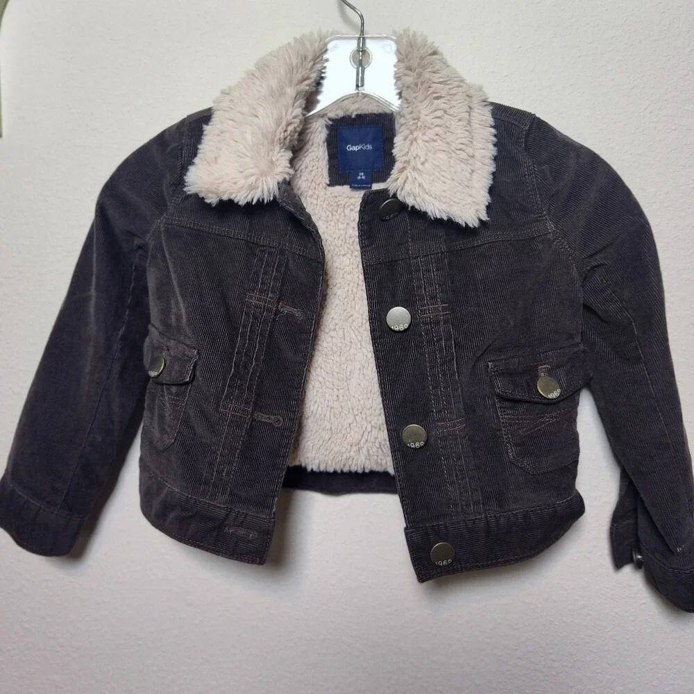 Gap Kids Girls Boys Brown‎ Corduroy Jacket Shearling Sherpa Lined XS 4-5 Unisex